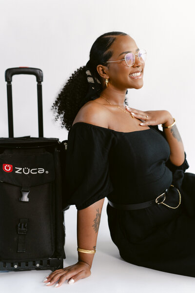 In studio branding photography for hair and makeup artist