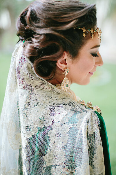 Cultural bridal portrait with gold accessories and embroidered veil — destination wedding photographer Germany and Europe