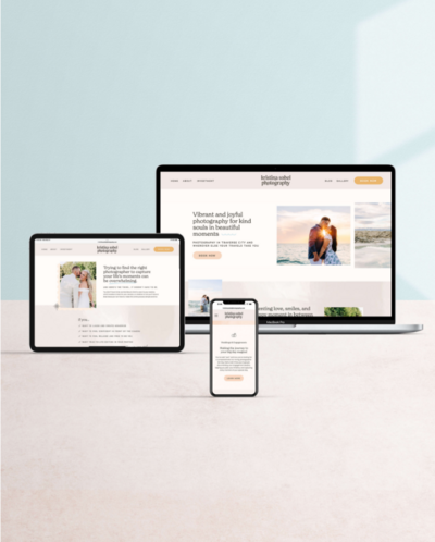 Light and airy beach inspired website design for Northern Michigan photographer