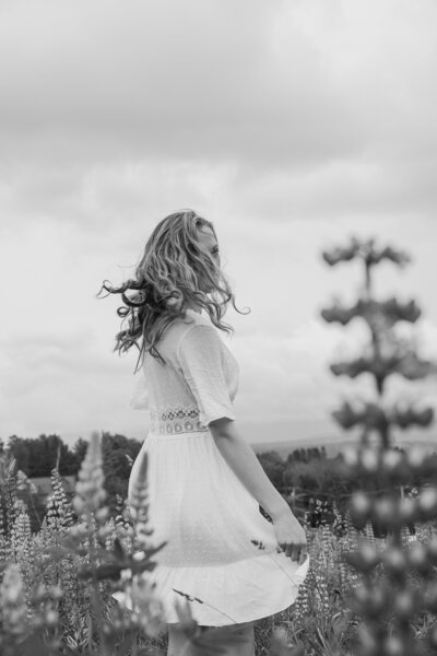 Black & White Photo of girl with hair in the wind | Senior Portraits