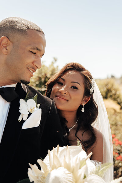 Tiburon wedding reception with colorful bouquet.
