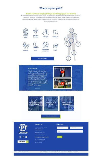 After image of Chardon Performance Therapy’s website, highlighting the new and improved layout and structure.