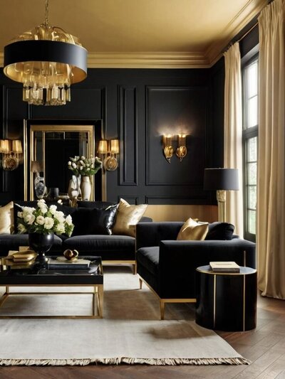 Black and gold living room design