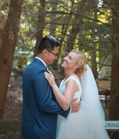 bride and groom enjoying a private moment on their wedding day