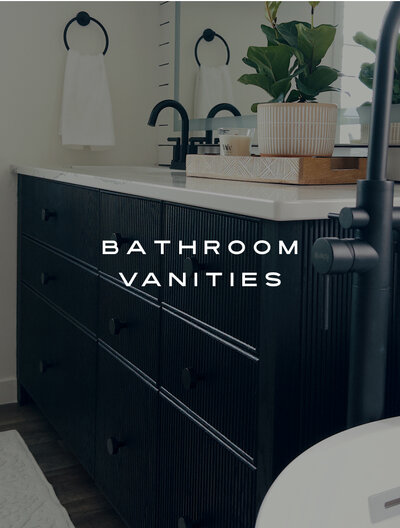 beaded front, black-stained vanity