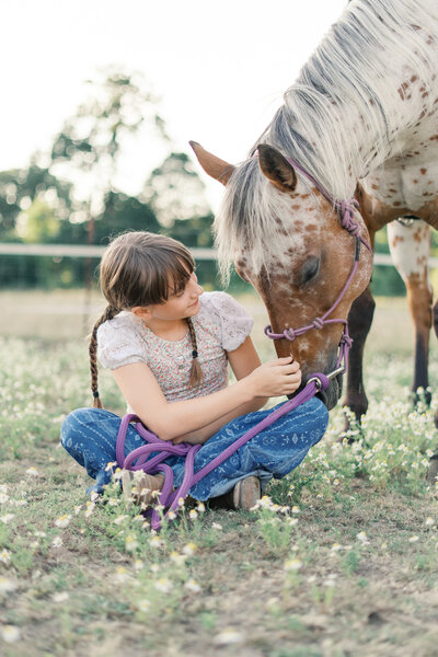 A girl and her horse on a farm in Portland, Oregon