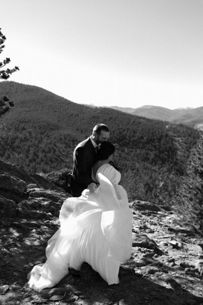 black and white timeless photo of bride and groom at north star gatherings