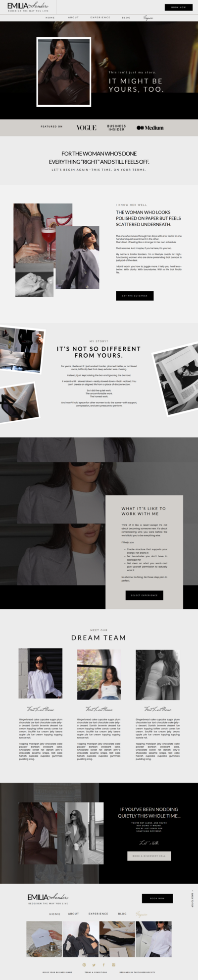 Modern Showit website template for life coaches with integrated booking calendar for discovery calls, designed for high-converting client inquiries and seamless scheduling.
