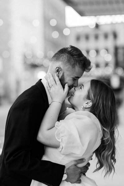 Bride and groom walk up memorial steps at their DC wedding