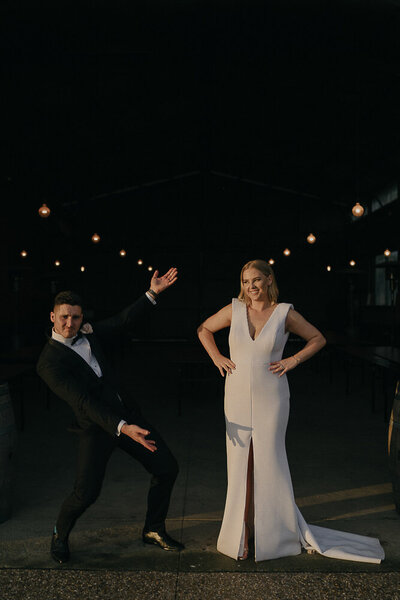 groom being silly with his bride at their zonzo yarra valley wedding