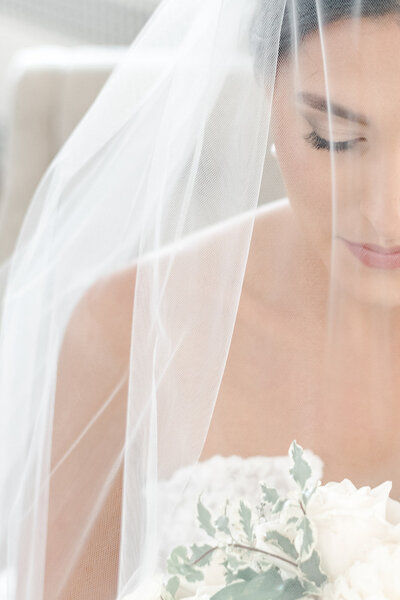 close up of bride with veil