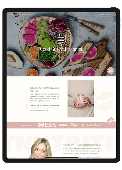 Website design for gut health dietitian giving off warm and inviting vibes.