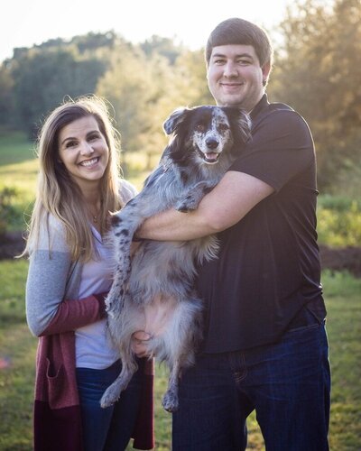 Katelin with her husband Blake and dog Cotten. Not pictured is her son.