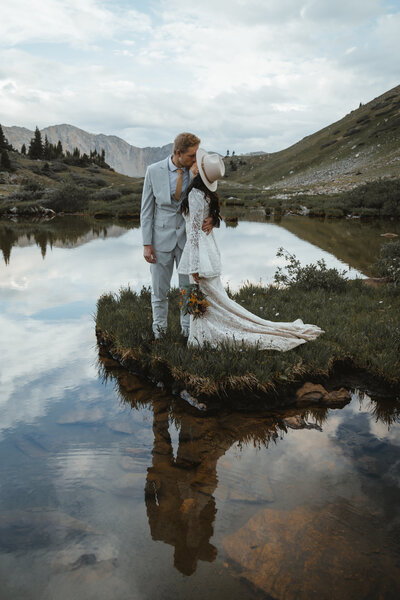 A couple elopes in the summer months in Colorado on Loveland Pass.