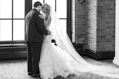 black and white romantic bride and groom