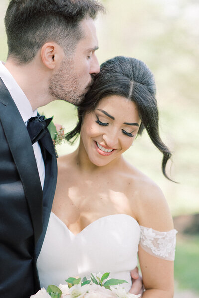 Bride and groom embrace at the Crossed Keys Estate captured by NJ Wedding Photographers | Michelle Behre Photography