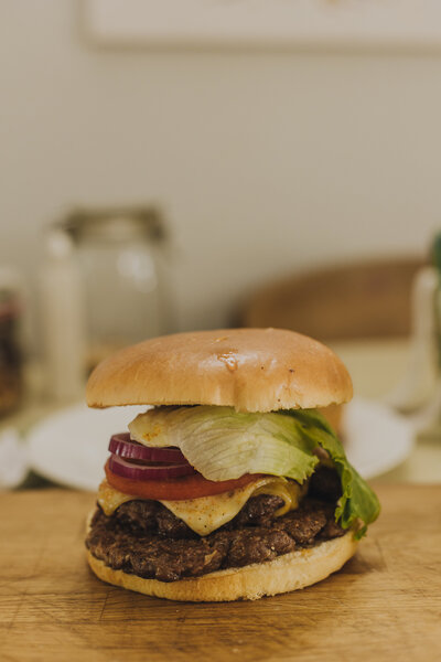 Beef burger with cheese Homemade with outdoor catering