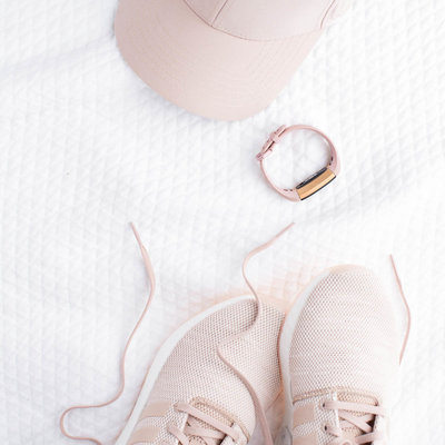 Pink hat, pink watch, and pink sneakers