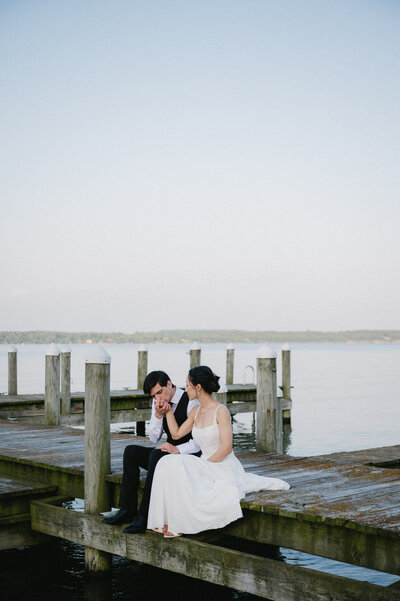 Canandaigua lake wedding on boat dock. Intimate wedding