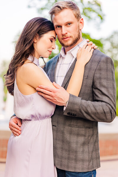 Couple intensely embrace during their engagement session in Austin, Texas. Photo taken by Austin Engagement Photographers, Joanna & Brett Photography