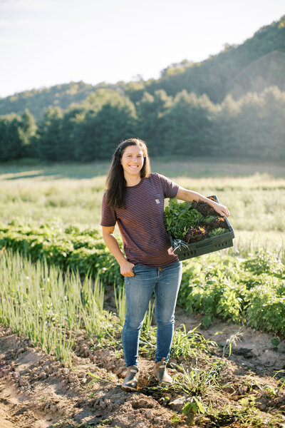 vegetable farmer displays leeks in hand for food product photography