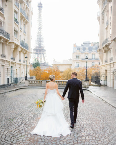 bride and groom in the sunset