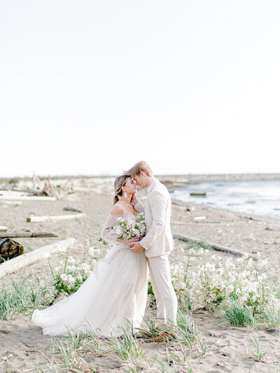 Romantic and airy beach side micro wedding with hair and makeup by Allysa Helm Beauty, natural glam Vancouver & Ontario hair and makeup artist, featured on the Brontë Bride Blog.