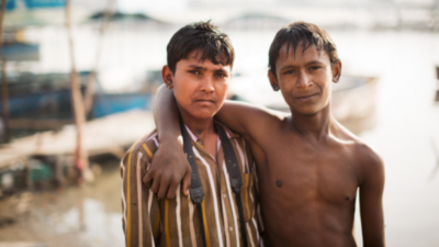 two boys at the ganges river