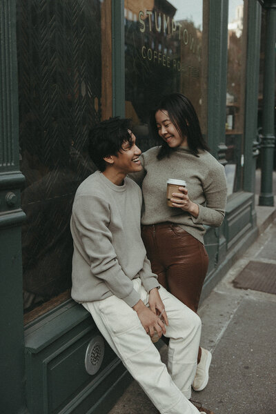 Couple during a session in New York City, Manhattan coffee date session, Intimate Wedding, Elopement, and Family Photography NYC, International, and Western North Carolina Area 