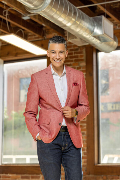 Marcia showcases her personal brand through her menswear fashion styling. 