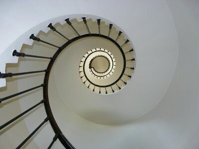 A black and white spiral staircase