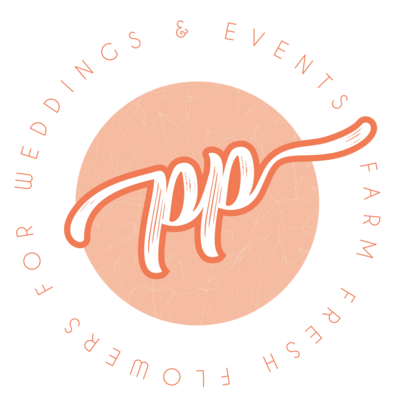 Round Submark branding graphic in orange for Peaches and Poppies Floral
