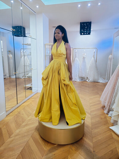 luxury wedding gala yellow dress cocktail to rent