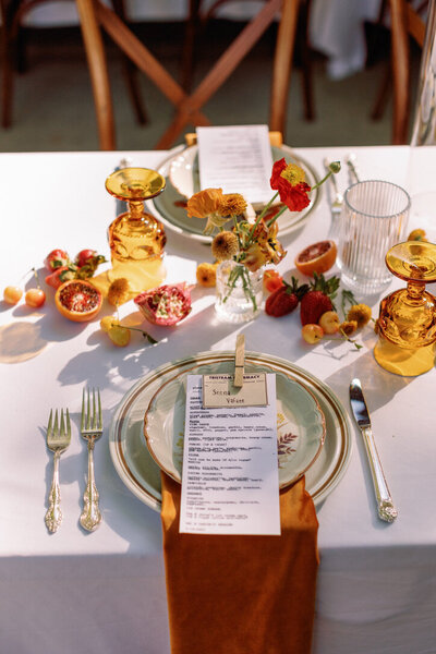 reception detail of tablescape of luxury wedding at Sacred Mountain, Julian