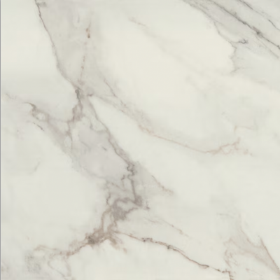 White marble-like tile with earthy accents.