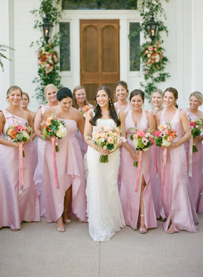Pink bridesmaid dresses at a Wedding at the Colonnade House in Columbus, MS