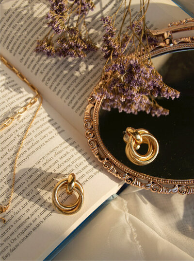 earrings with lavender and mirror product shot