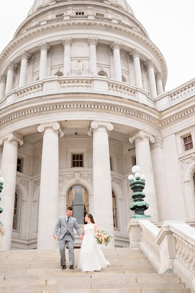 bride and groom wedding photography at capitol building in madison