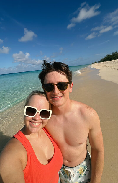 destination wedding couple celebrates on the beach!