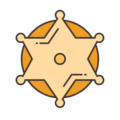 Yellow and beige sheriff badge icon representing authority and personality in Lasso Digital Studio’s web design branding