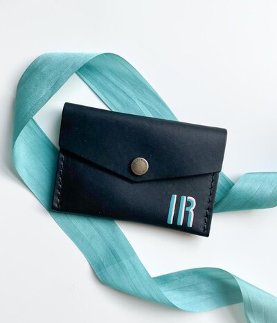 Hand painted initials on wallet