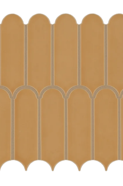 Yellow tile, elongated fan shape.