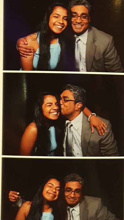 An old photobooth strip of Neha and her dad showing their father-daughter love. 