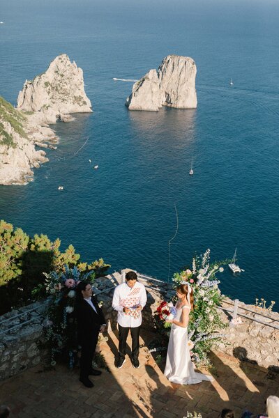 wedding ceremony with view of Amalfi Coast in Italy