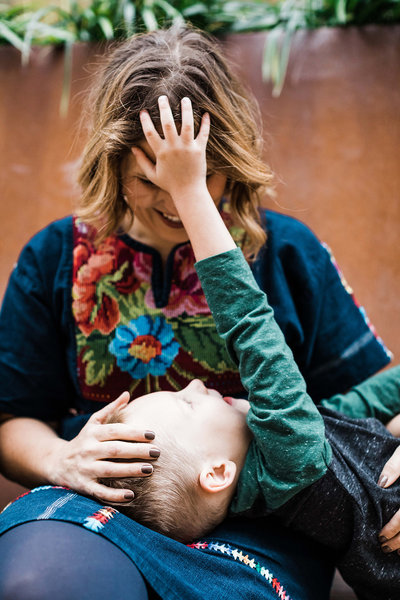 Portrait of mother and son in Industry City