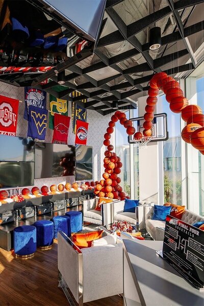 Themed corporate event for 2021 March Madness design and executed by Thater Made, a luxury wedding and event producer based in San Diego, CA.