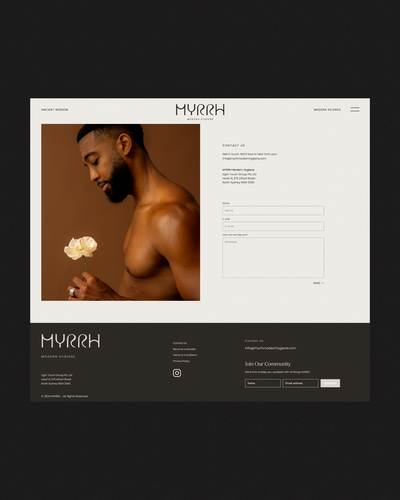 MYRRH Modern Hygiene is an Australian personal care brand rooted in modern science and ancient wisdom, with a deep commitment to sustainability. Offering microbiome-friendly deodorants in cream, balm, and spray form, the brand combines natural ingredients with sensorial storytelling.