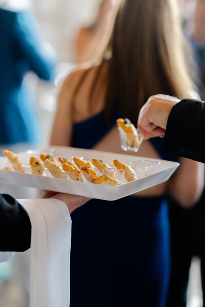 appetizers serving during cocktail hour in wedding reception at grbic events in st. louis