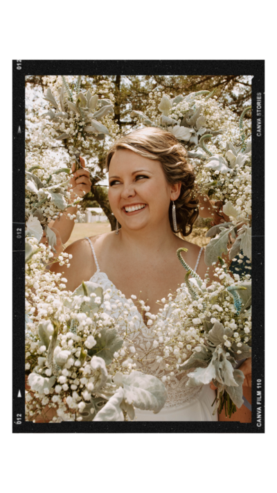 white floral surrounding bride during wedding