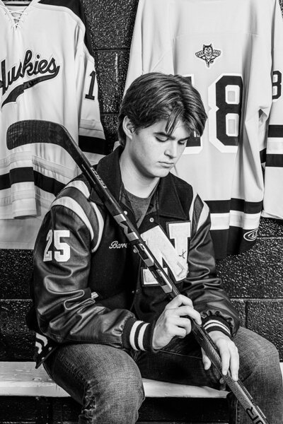 High school senior hockey player in McMorran arena. 
